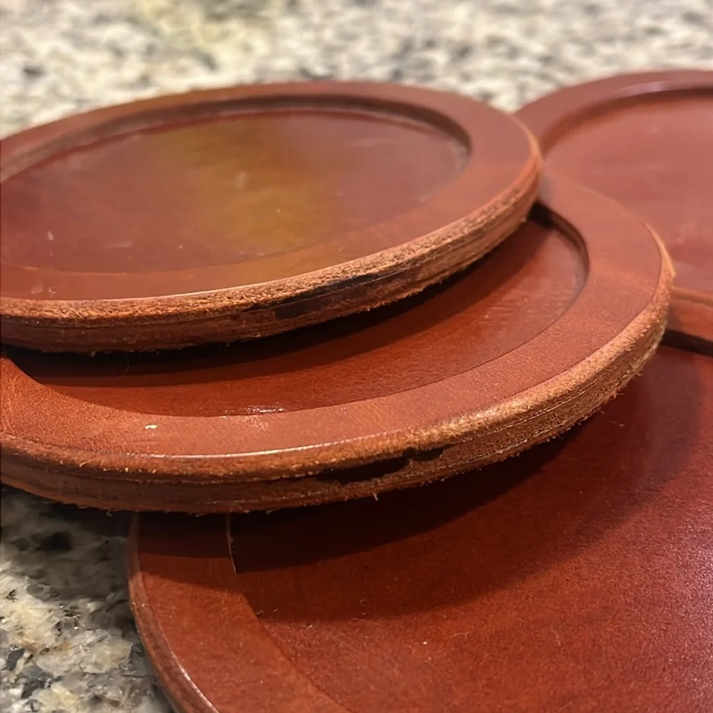 Ralph Lauren Leather Coaster Set of 4 brown Vintage